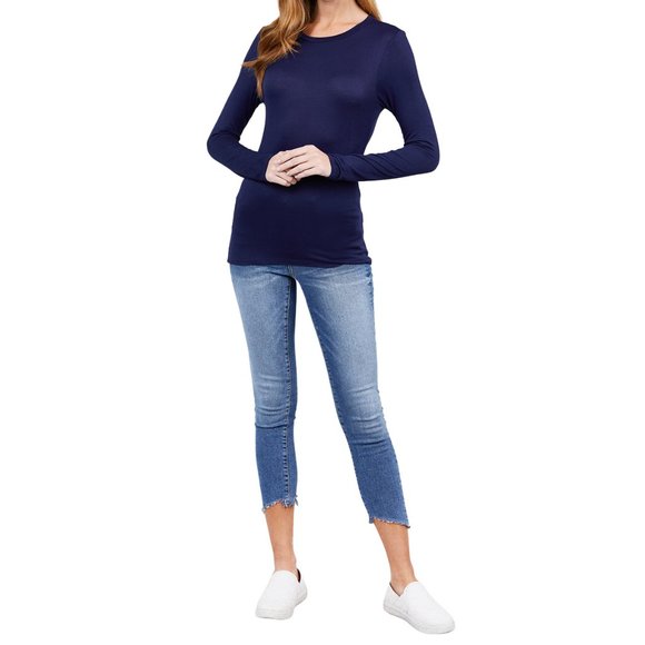 SOFT! Women's Premium Basic LS Crewneck, True Navy - Picture 3 of 3
